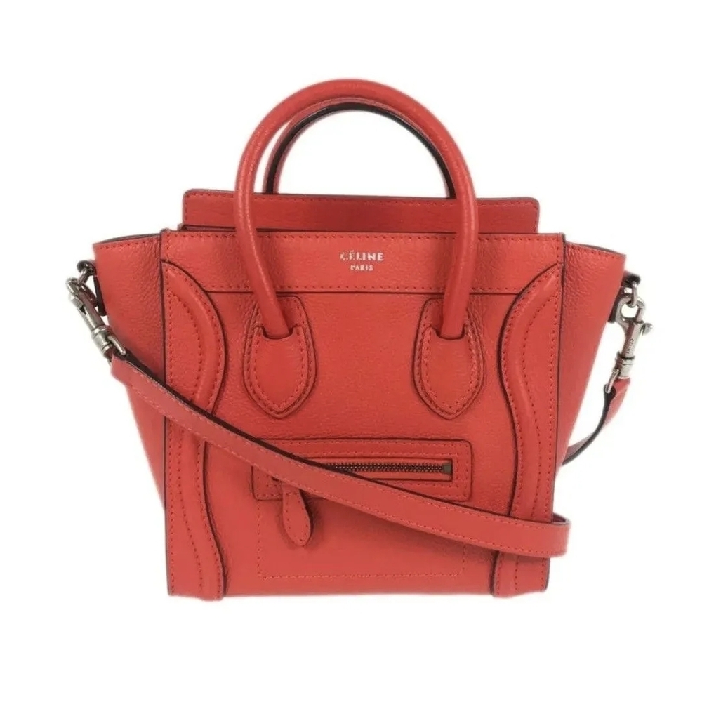 Celine Orange Mini Bag with Structured Design and Adjustable Strap